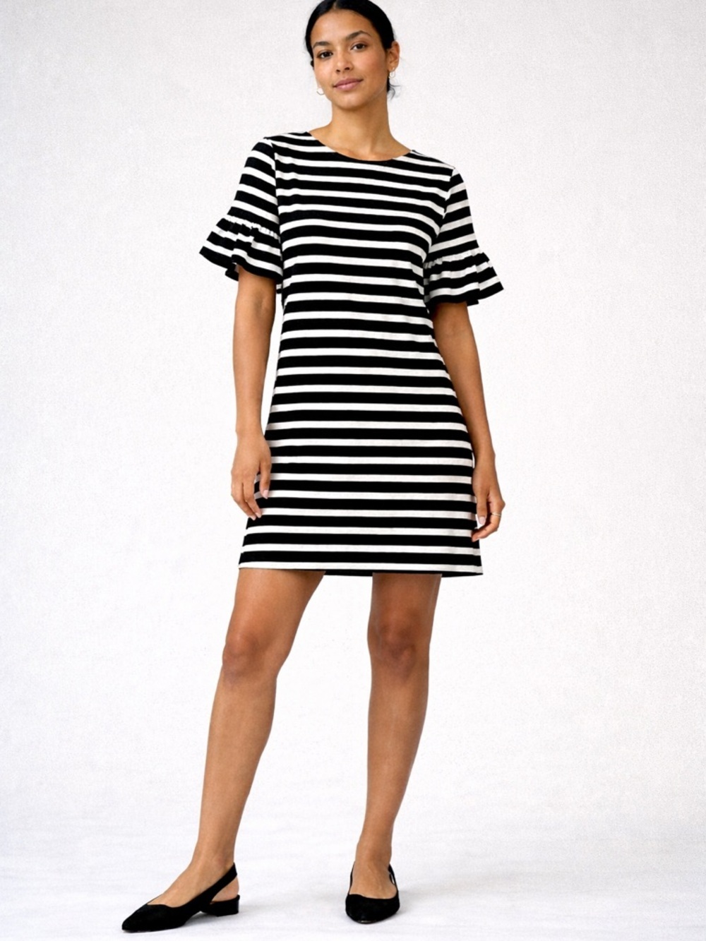 J.Crew Black & White Striped Ruffle Sleeve Dress – XS